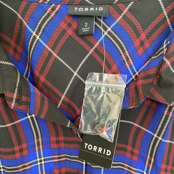 Torrid Madison Georgette Multicolor Plaid Button Up Top NWT Plus Size 2/20-22 - Picture 4 of 7